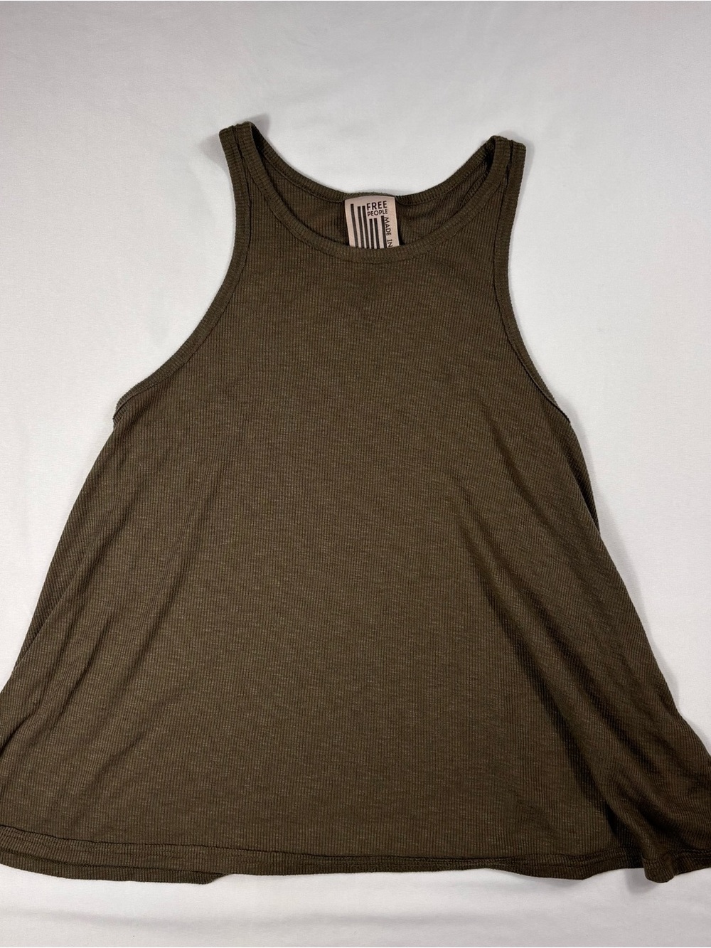 Free People Olive Green Ribbed Swing Tank Sz S